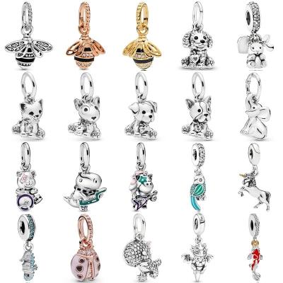 China Romantic Cute Animal Bear 925 Sterling Silver Charm Bee Pendant Suitable for Women's Necklace Bracelet DIY Exquisite Jewelry for sale