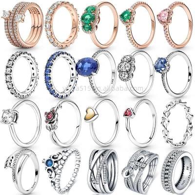 China Romantic Rings For Women 925 Silver Original Colorful Heart Cubic Zircon Crown Rings Fine Wedding Engagement Anniversary Jewelry Gifts for sale