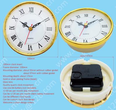 China 100mm Quartz Clock Movement Unit Clock Insert Quartz Clock Fitted Up Quartz Clock with Plastic Frame and Glass Lens MK10097 for sale