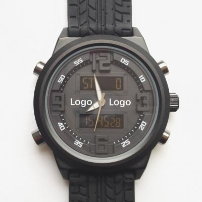 China Water Resistant Matte Black Finish Customized Logo Wrist Watch with Japanese Watch Movement and LCD Display Silicone Rubber Digital Watch Strap for sale