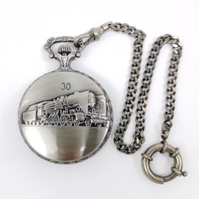 China High quality antique stainless steel baroque locomotive chain cover design antique pocket watch with quartz movement for sale