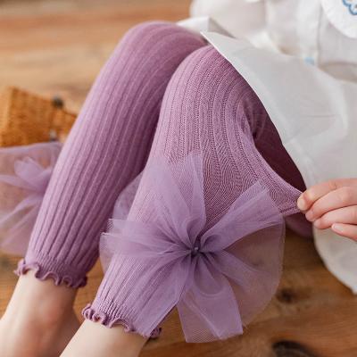 China Hot Sale Spring Cotton Children Pantyhose Lace Bow Girl Breathable Leg Warmers For Kids for sale