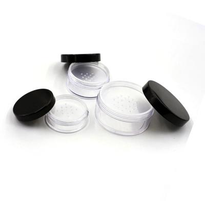 China Hot Sale 3ml 5ml 3g 5g 10g Glitter Powder Eco-friendly Loose Round Jar 20g 50g 30g Plastic Loose Powder Container With Sieve And Black Caps for sale