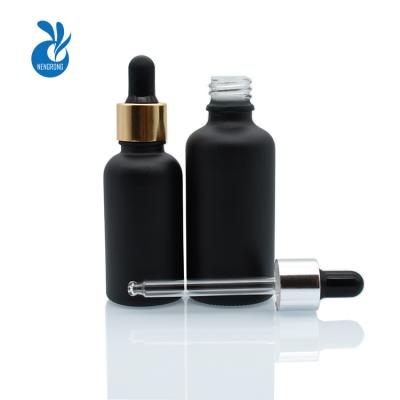 China Free Samples 30ml 50ml Personal Care Black Frosted Glass Dropper Bottles For 30ml Essential Oil Liquid E Juice In Stock for sale