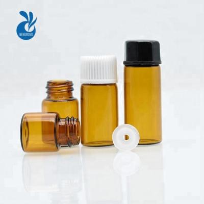 China Hot Sale Personal Care Mini 1ml 5ml 3ml 4ml 2ml Blue Clear Tubular Amber Glass Vial With Orifice Reducer Plastic Cap For Essential Oil Perfume for sale