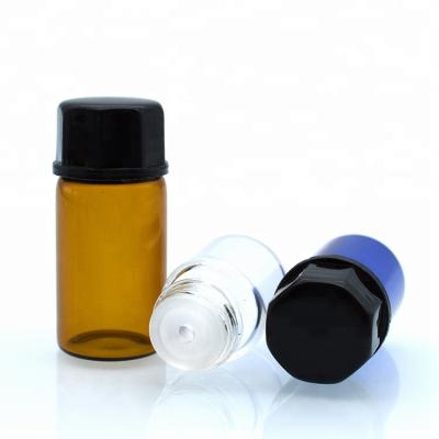 China High quality personal care 5ml 3ml 2ml 1ml (1/4 dram) vials blue clear transparent amber glass bottles with orifice reducers and white caps for sale