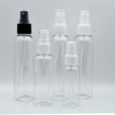 China 5ml 15ml 10ml 20ml 50ml 60ml 80ml 150ml 120ml 200ml 300ml 250ml 30ml 100ml Eco-friendly Plastic PET Spray Bottle With White Black Spray Lid for sale