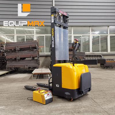 China Hotels EQUIPMAX 1.0ton, 1.5ton, 2.0ton, 2.5ton electric pallet stacker with USA Curtis controller with AC system for sale