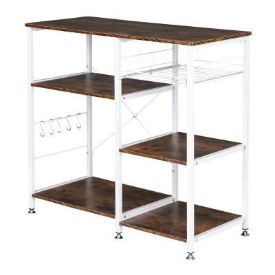 China Sustainable Kitchen Shelf Metal Frame And Panel Rack Wood Bakers Rack Kitchen Rack With Hook for sale