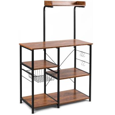 China Sustainable Vintage Kitchen Organizer Metal And Wooden Rack Bakers Rack Kitchen Rack Microwave Compatible for sale