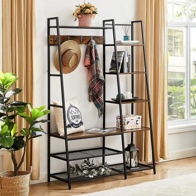 China (Other) Adjustable Hall Tree with removable hooks, coat rack with shoe storage and hooks entry, vintage ladder shelves with shoe rack bench for sale