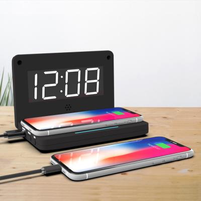 China LUMINOVA Amazon Fashion New Product LED Digital USB Bedroom Alarm Clock with 3in 1 Wireless Charger for sale