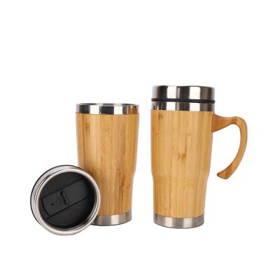 China Sustainable 450ml Travel Insulated Coffee Cup Stainless Steel Bamboo Mug With Lid Bamboo Crafts Products for sale