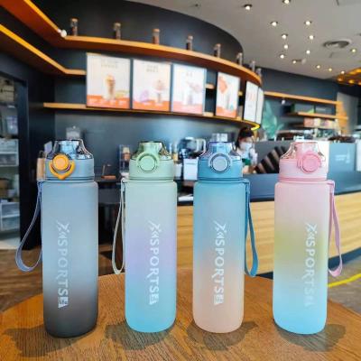 China Sustainable 1000ml Cartoon Sticker Tea Infuser Water Bottle With Custom Logo Reusable PP PC Straight Drinking Mouth Water Bottle for sale