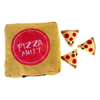 China Stocked Factory Custom Durable Pizza Shape Soft Plush Stuffed Interesting Squeaky Dog Toy for sale