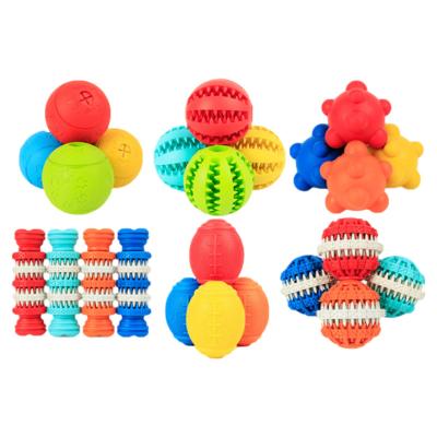 China Stocked Wholesale Free samples Durable Natural Rubber Interactive Squeaky Leaking Food Ball ODM/OEM Dog Chew Toys for sale