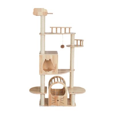 China Stocked Manufacturer Wholesale Climbing Frame Sisal Rope Modern Wooden Tower OEM & ODM Cat Tree for sale