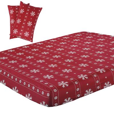 China Single Soft Microfiber Fitted Sheet Red And Blue Color With Snowflake Pattern, King Size 3-Piece Sheet Set for sale