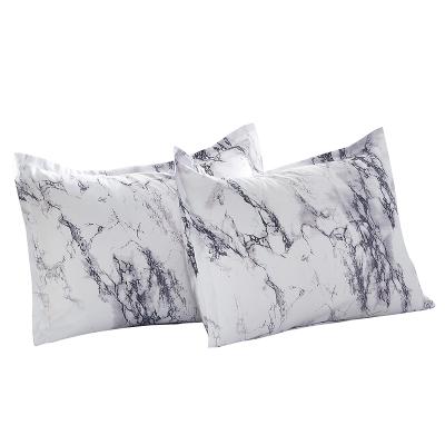 China Hotel Pack of 2 Pillow Cases 100% Polyester Business Pillowcase Marble Pattern in Gray Gray Black and White Pillow Cover for sale