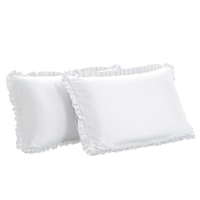 China Hotel Pure White Handmade Pleated Pleated Ruffled Gray 100% Cotton Pillowcase 2pcs Pillow Case With Curved Craft for sale