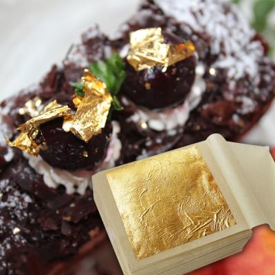 China 2.5 cm Foil Food Decoration Leaf Paper Sheets Food Ingredients Gold Cake Baking Drink Candy 99% Pure 24 K Edible Decorations for sale