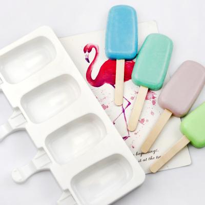 China 4-Cavity Oval Small Silicone Mold Ice Cream Stick Ice Mold DIY Homemade Ice Cream Silicone Mold for sale