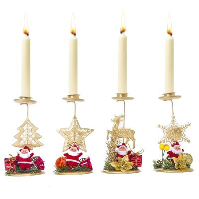 China Christmas Wrought Iron Candlestick Ornaments Xmas Candle Tabletop Decoration Candle Holder for sale