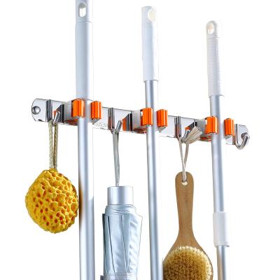 China Durable 304 Stainless Steel Wall Mounted Broom Rack Laundry Hooks Broom Rack With 5 Hooks for sale