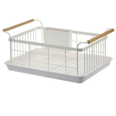 China Sustainable Stainless Steel Kitchen Dish Storage Dish Drying Rack With Plastic Tray for sale