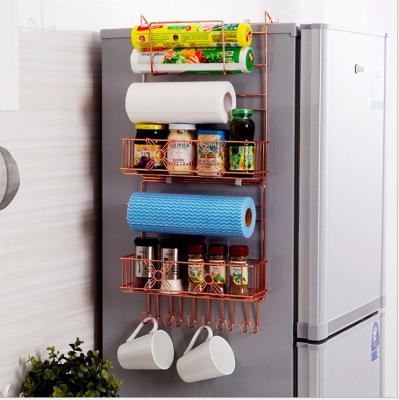 China Durable Copper-Plated Wrought Iron Kitchen Spices And Multi-Layer Large Paper Towels Fridge Side Racks for sale