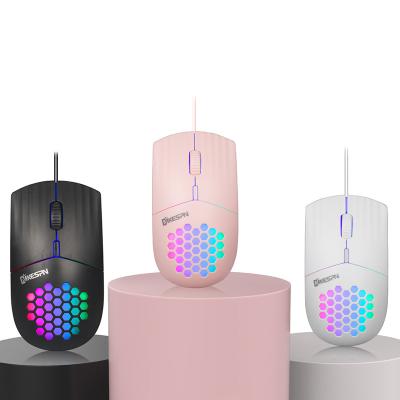 China RGB Backlit 1600 DPI Plug and Play Ergonomic USB Wired Mouse RGB Backlight Honeycomb Hole Wired Mouse for sale