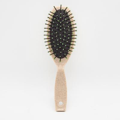 China Wheat Environment-Friendly Static Plastic Fiber Mixed Plastic Hair Styling Brush Massage Pin Rubber Cushion Curved Handle for sale