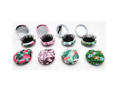 China High Quality Portable Customized Collapsible Foldable Round Dual-use Mirror Pattern Hairdressing Plastic Hair Brush for sale