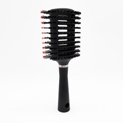 China High Quality Hairdressing Hollow-cut Nylon Hair Brush Black Round Pin Elastic Paint Round Plastic Bristle Dual-Use Edition Design for sale