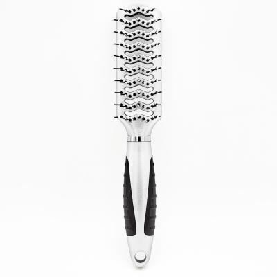 China Professional Hairdressing High Quality Silver Color Design Nylon Anti-Slip Handle Pin Handle Hollow-cut Plastic Hair Brush for sale