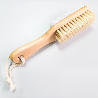 China Bath Bilateral Body Foot Long Handle Exfoliation Treatment Bristle Pumice Nail Wooden Cleaning Brush for sale