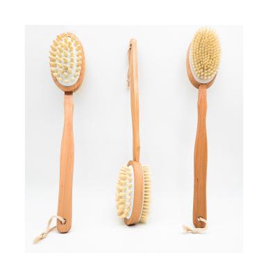 China Exfoliation Treatment Bilateral Body Cleansing Exfoliation Long Handle Massager Rubber Wooden Bristle Cushion Bath Head Brush for sale