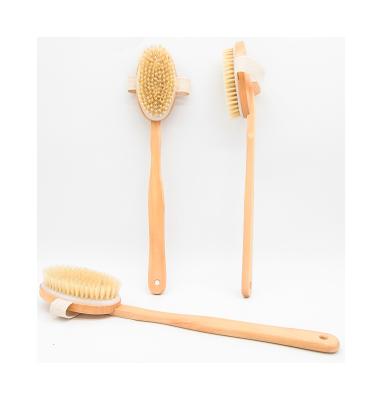 China Cotton Strip Style Natural Classic Body Exfoliation Treatment Long Bristle Wooden Bath Cleaning Brush for sale