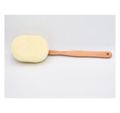 China Long Handle Color Natural Body Exfoliation Treatment Cotton Soft Strip Sponge Wooden Bath Cleaning Brush for sale