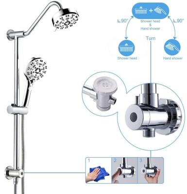 China Modern Dual Shower Head 3 Way Spa System Chrome Luxury In Wall No-Drill Shower Sliding Rail Set With 8 Function Shower Head for sale