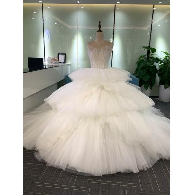 China Canada Anti-Static Hot Selling Sleeveless Fairy Layered Soft Tulle Lace Gauze Wedding Dress For Ladies for sale