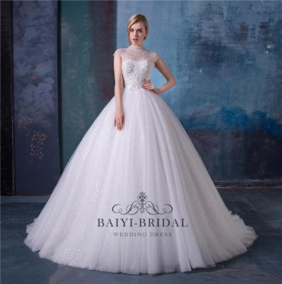 China High Neck Wedding Dress Anti-Static Beaded Bridal Gowns for sale