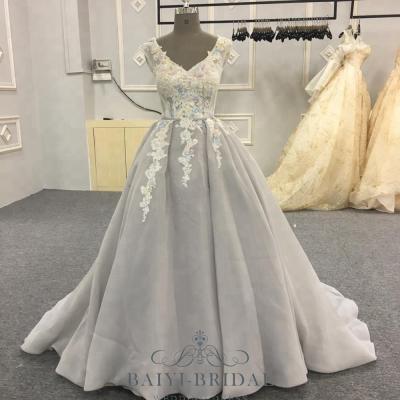 China Factory Wholesale Gray Backless Elegant Flower One Line Evening Dress Formal Dress Anti-static for sale