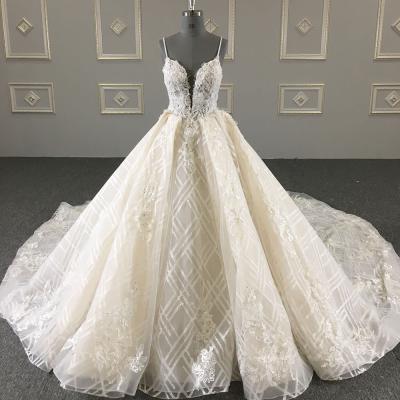 China Baiyi Anti-Static Wedding Dress Spaghetti Tie Fairy Wedding Dress A-line Vessel Ready 3D Flower Appliqued Luxury Beaded Wedding Dress for sale