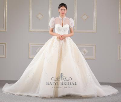 China Best Sales Princess Wedding Dress Anti-static Fashionable Lantern Sleeve Wedding Dress for sale