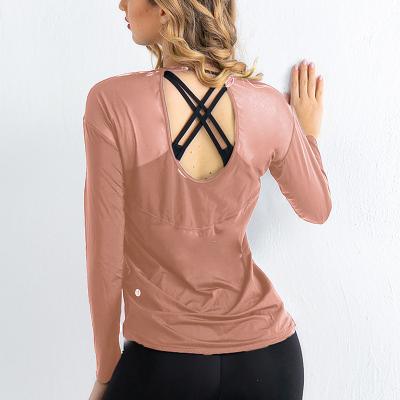 China Fashion trend ladies casual style long sleeve breathable hot sale gym sports crop tops sexy women blouse for sale