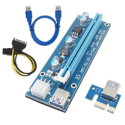 China PCB 007 PCIe PCI-E PCI Express 1x to 16x USB 3.0 SATA to 6 Pin IDE Molex Power Riser Card Data Cable for sale