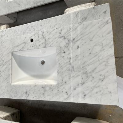 China Square Sink Contemporary Pre-Installed Italy Carrara White Marble Bath Tops Bathroom Vanity Top for sale