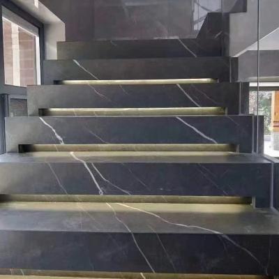 China Modern dark gray natural marble pietra stone gray marble stairs interior exterior price for sale