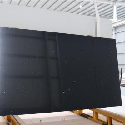 China Engineer Stone Mirror Black Quartz Slab Modern Glittering Black Countertops for sale